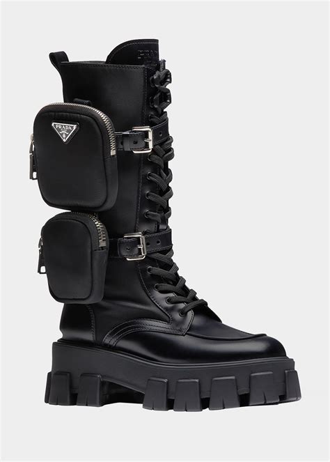 prada combat boots with pouch price|Prada black chunky combat boots.